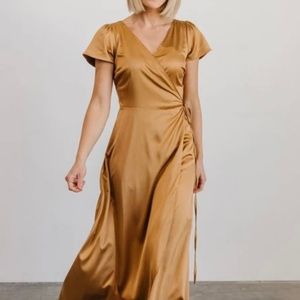 Gold Satin Wrap Dress
